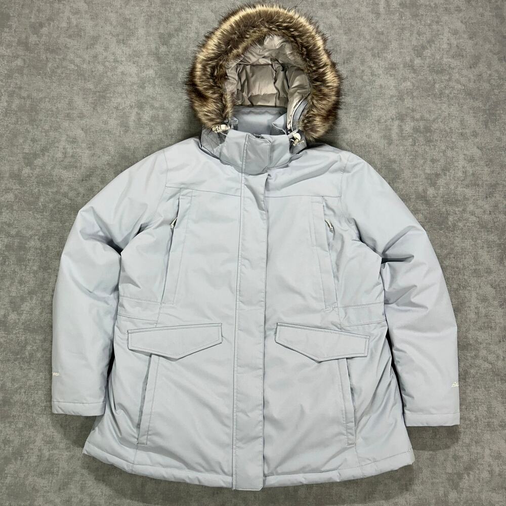 Eddie Bauer Silver Lining Down Waterproof Rain Parka Womens XL Blue WeatherEdge